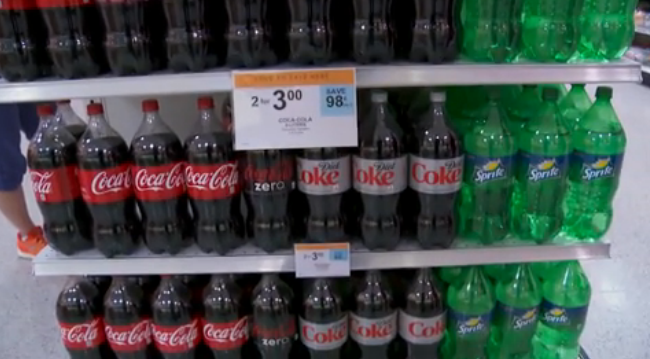 Coca-cola and Sprite in grocery store.