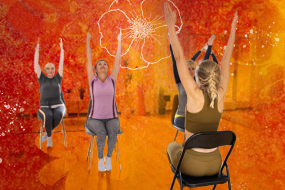 photo of chair yoga class in yoga studio