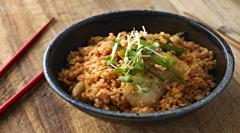 Fried Brown Rice with Asian Greens