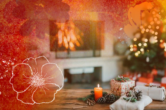 photo of gifts sitting on a table with Christmas tree in background