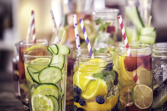 Several summer drinks infused with fruits and veggies